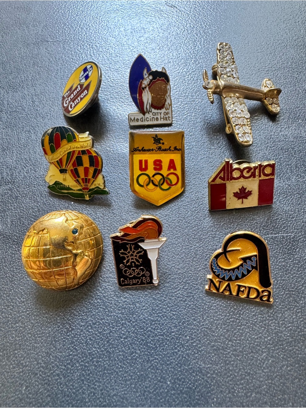 Vintage Olympic & Travel Enamel Pin Lot - Gold, Red, Blue. Rare.unisex